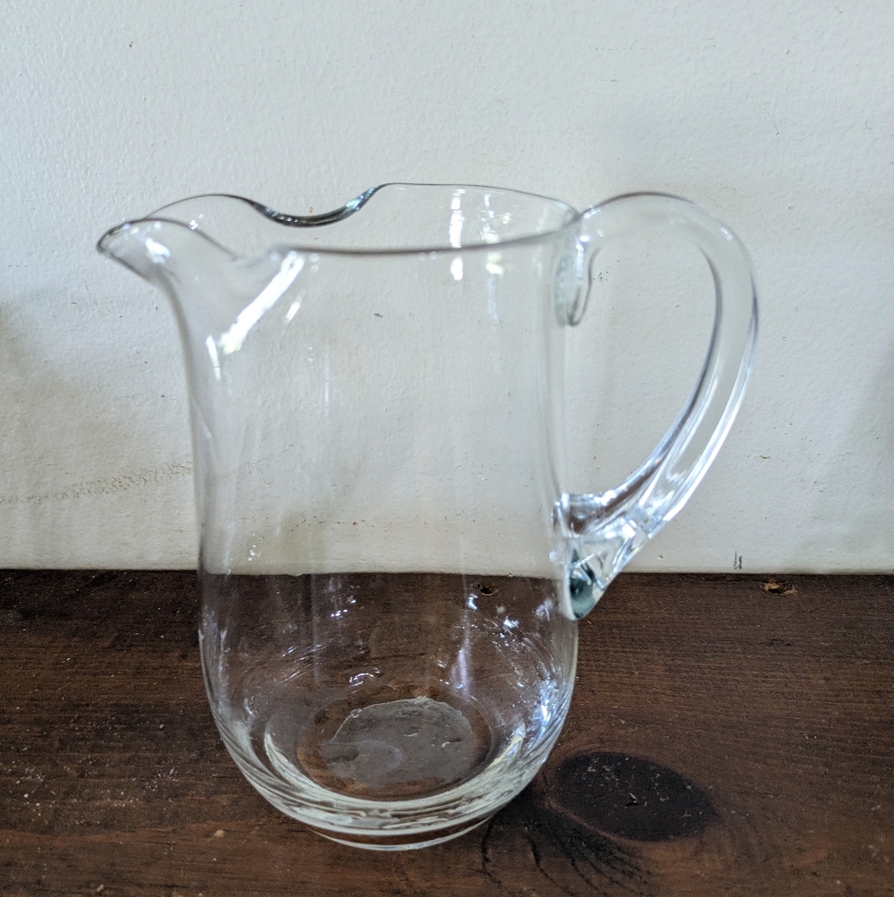 Elegant Vintage Hand-Blown Clear Glass Small Pitcher - MCM Style Farmhouse